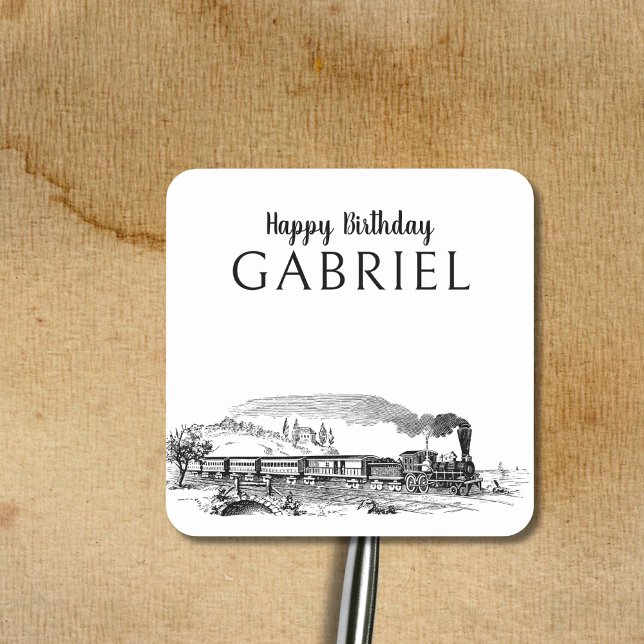 Vintager Dampfzug Motor Züge Geburtstag Quadratischer Aufkleber (Von Creator hochgeladen)