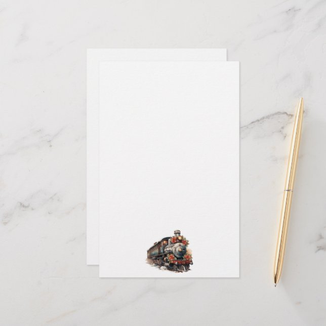 Vintager Dampfzug Traditionelle Weihnachtsfeiertag Briefpapier (Vorderseite/Rückseite Beispiel)