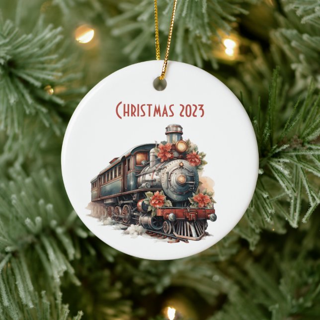 Vintager Dampfzug Traditionelle Weihnachtsfeiertag Keramik Ornament (Baum)