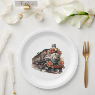 Vintager Dampfzug Traditionelle Weihnachtsfeiertag Pappteller