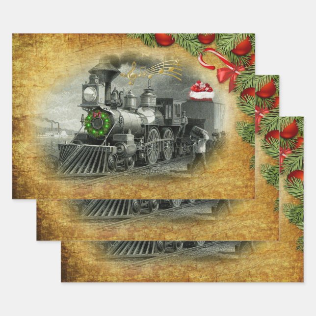 Vintager Dampfzug Weihnachten Geschenkpapier Set (Set)