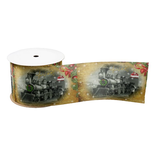 Vintager Dampfzug Weihnachten Satinband (Spule)