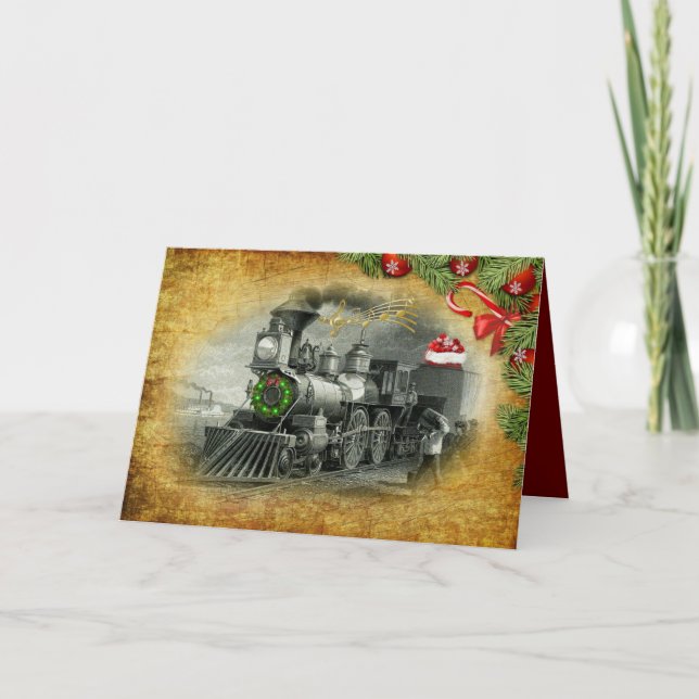 Vintager Dampfzug Weihnachtskarte Feiertagskarte (Vorderseite)