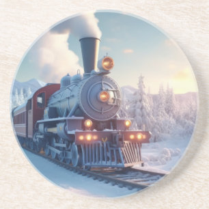 Vintager Dampfzug Winterlandschaft Schneeberg Getränkeuntersetzer