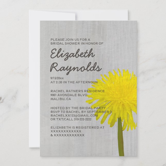 Vintager Dandelion Bridal Dusche Einladungen (Vorderseite)