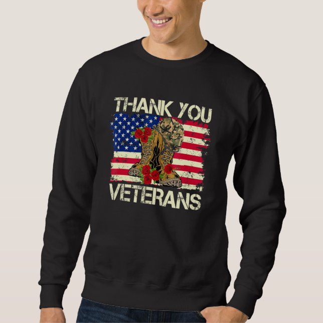 Vintager Dank für Veteranen Combat Boots Patriotic Sweatshirt (Vorderseite)