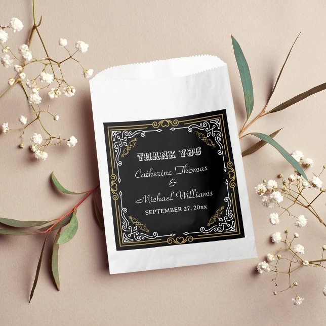 Vintager Deko Art Elegante Schwarz-weiße Hochzeit Geschenktütchen (Von Creator hochgeladen)