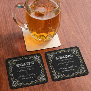 Vintager Deko Art Elegante Schwarz-weiße Hochzeit Rechteckiger Pappuntersetzer
