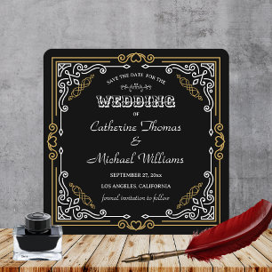 Vintager Deko Art Elegante Schwarz-weiße Hochzeit Save The Date