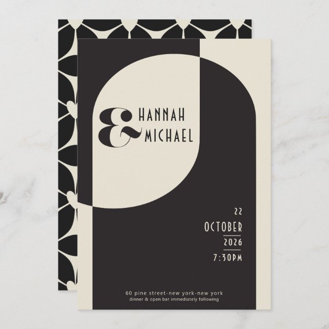 Vintager Deko mit schwarzem Knochen Einladung (Vorne/Hinten)