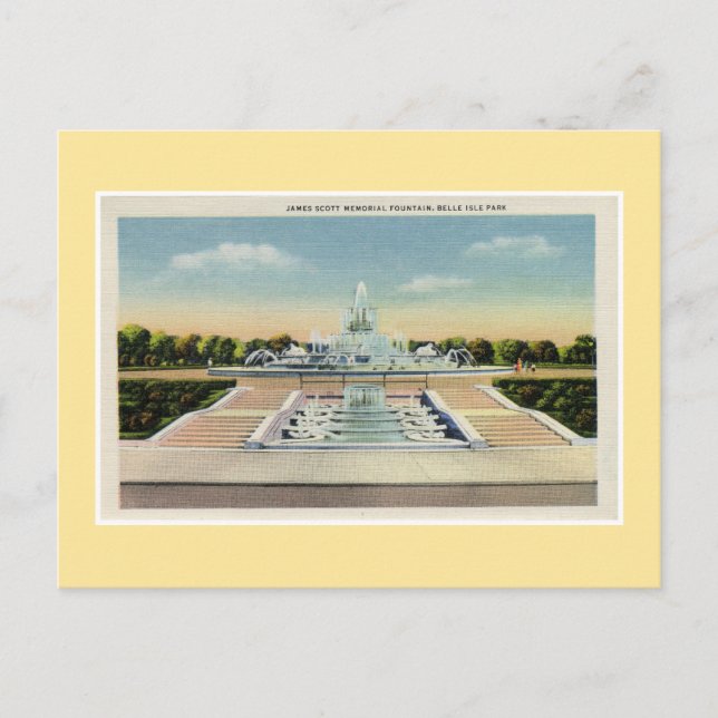 Vintager Detroit Belle Isle Memorial Postkarte (Vorderseite)