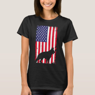 Vintager deutscher Schäferhund, amerikanische Flag T-Shirt