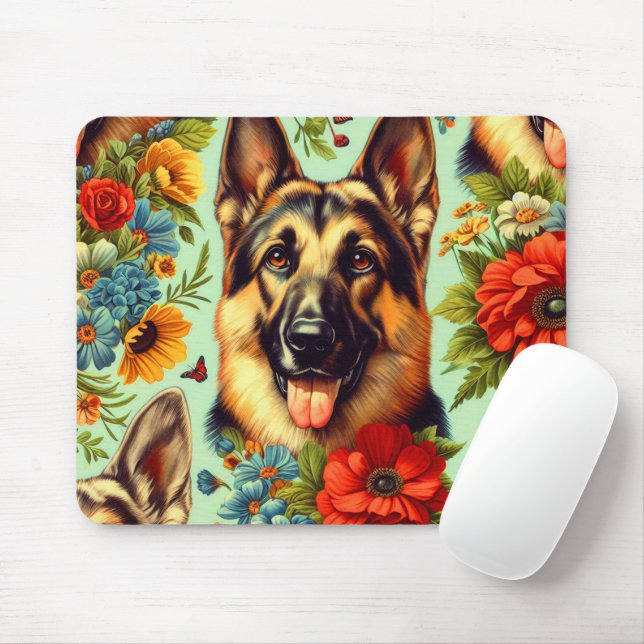 Vintager deutscher Schäferhund Mousepad (Mit Mouse)