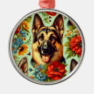 Vintager deutscher Schäferhund Ornament Aus Metall