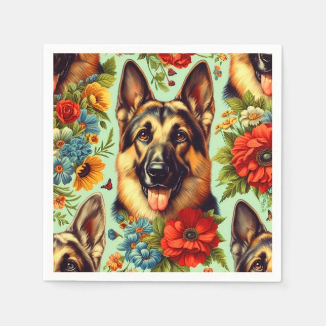 Vintager deutscher Schäferhund Serviette (Vorderseite)