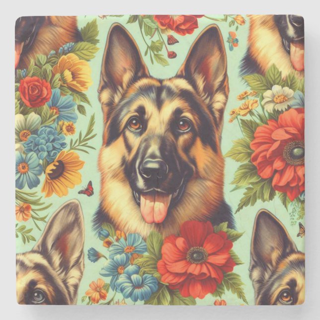 Vintager deutscher Schäferhund Steinuntersetzer (Vorderseite)