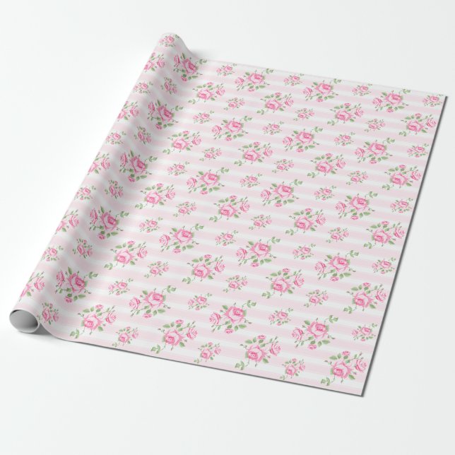 Vintager die klassische Streifen und BlumenRosen Geschenkpapier (Ungerollt)