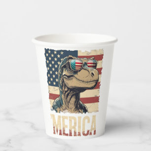 Vintager Dinosaurier Trex Merica 4. Juli patriotis Pappbecher
