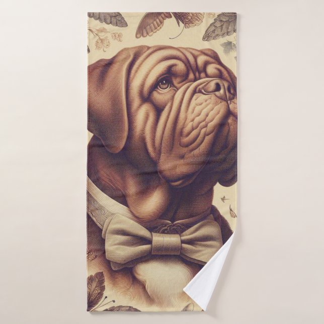 Vintager Dogue de Bordeaux Illustration Badehandtuch (Badehandtuch)