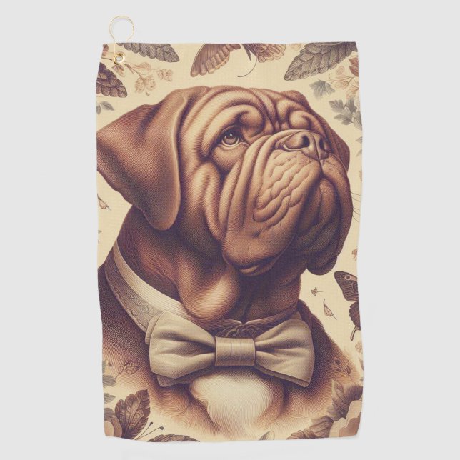 Vintager Dogue de Bordeaux Illustration Golfhandtuch (Vorderseite)