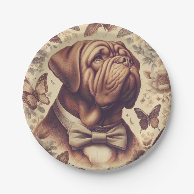 Vintager Dogue de Bordeaux Illustration Pappteller (Vorderseite)