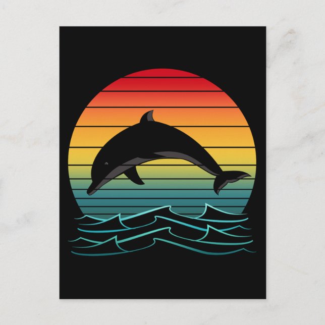Vintager Dolphin-Sonnenuntergang Postkarte (Vorderseite)