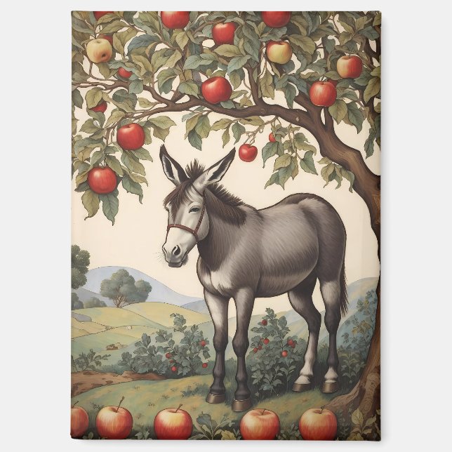 Vintager Donkey unter einem Apfelbaum Magnet (Vorderseite)