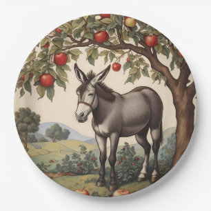 Vintager Donkey unter einem Apfelbaum Pappteller
