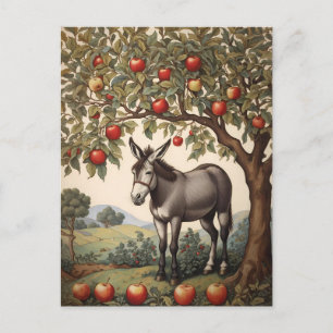 Vintager Donkey unter einem Apfelbaum Postkarte