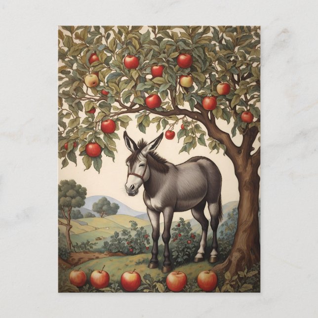Vintager Donkey unter einem Apfelbaum Postkarte (Vorderseite)