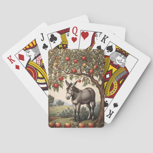 Vintager Donkey unter einem Apfelbaum Spielkarten (Rückseite)
