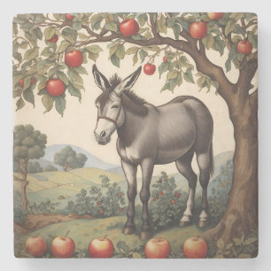 Vintager Donkey unter einem Apfelbaum Steinuntersetzer