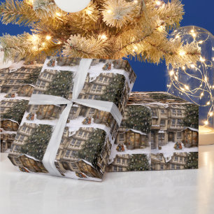 Vintager Dorfweihnachtsbaum Ansammlung Teetuch Geschenkpapier
