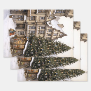 Vintager Dorfweihnachtsbaum Ansammlung Teetuch Geschenkpapier Set