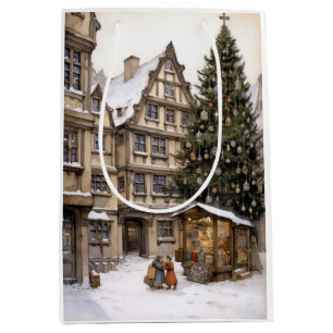 Vintager Dorfweihnachtsbaum Ansammlung Teetuch Mittlere Geschenktüte