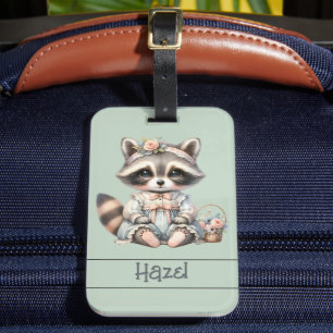 Vintager Dressierter Cottailcore Raccoon Pasta Gepäckanhänger