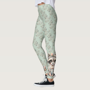 Vintager Dressierter Cottailcore Raccoon Pasta Leggings