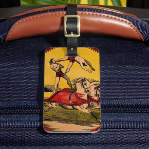 Vintager Druck von Bareback-Fahrern, die Stunts vo Gepäckanhänger