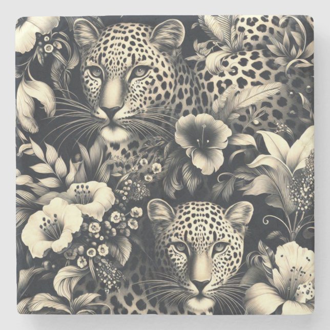 Vintager Dschungel Jaguar Steinuntersetzer (Vorderseite)