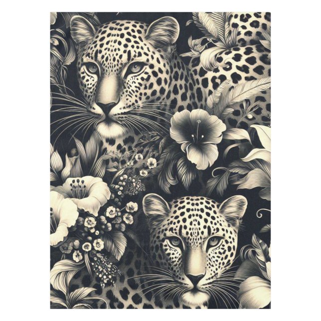 Vintager Dschungel Jaguar Tischdecke (Vorderseite)