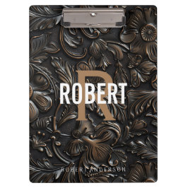 Vintager, dunkelbraun gearbeitete Ledermonogrammna Klemmbrett