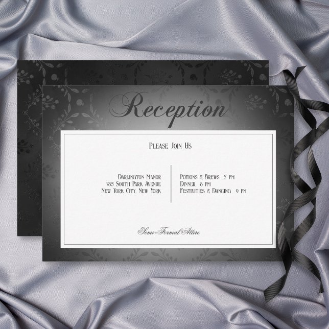 Vintager dunkelgotischer Schwarzer Damast Hochzeit Begleitkarte (Vintage Dark Gothic Black Damask Wedding Reception Enclosure Card)