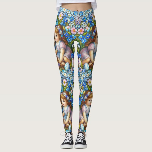 VINTAGER EATER BUNNY UND MÄDCHEN ~ Leggings (Vorderseite)
