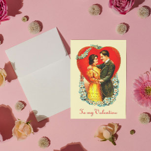Vintager Edwardian Couple Floral Heart Valentine Feiertagskarte