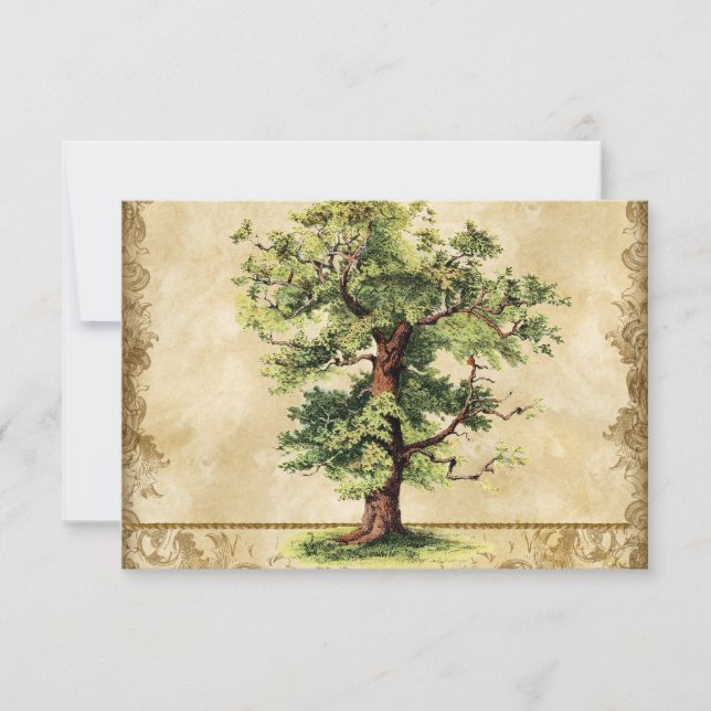 Vintager Eichenbaum Swirl Etchings RSVP Karte (Vorderseite)