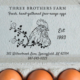 Vintager Eierkarton Familienbetrieb und Anschrift Gummistempel