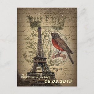 Vintager Eiffel-Turm Paris, das Save the Date Ankündigungspostkarte