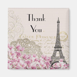 Vintager Eiffelturm mit rosa Blume Danke Magnet