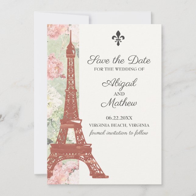 Vintager Eiffelturm Paris Grüne Hochzeit Save The Date (Vorderseite)
