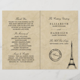 Vintager Eiffelturm Paris Hochzeitsprogramm